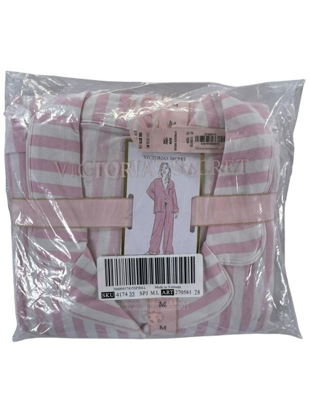 Victorias Secret SoSoft Modal Long Pajama Set Pink & White Striped Women's M NEW